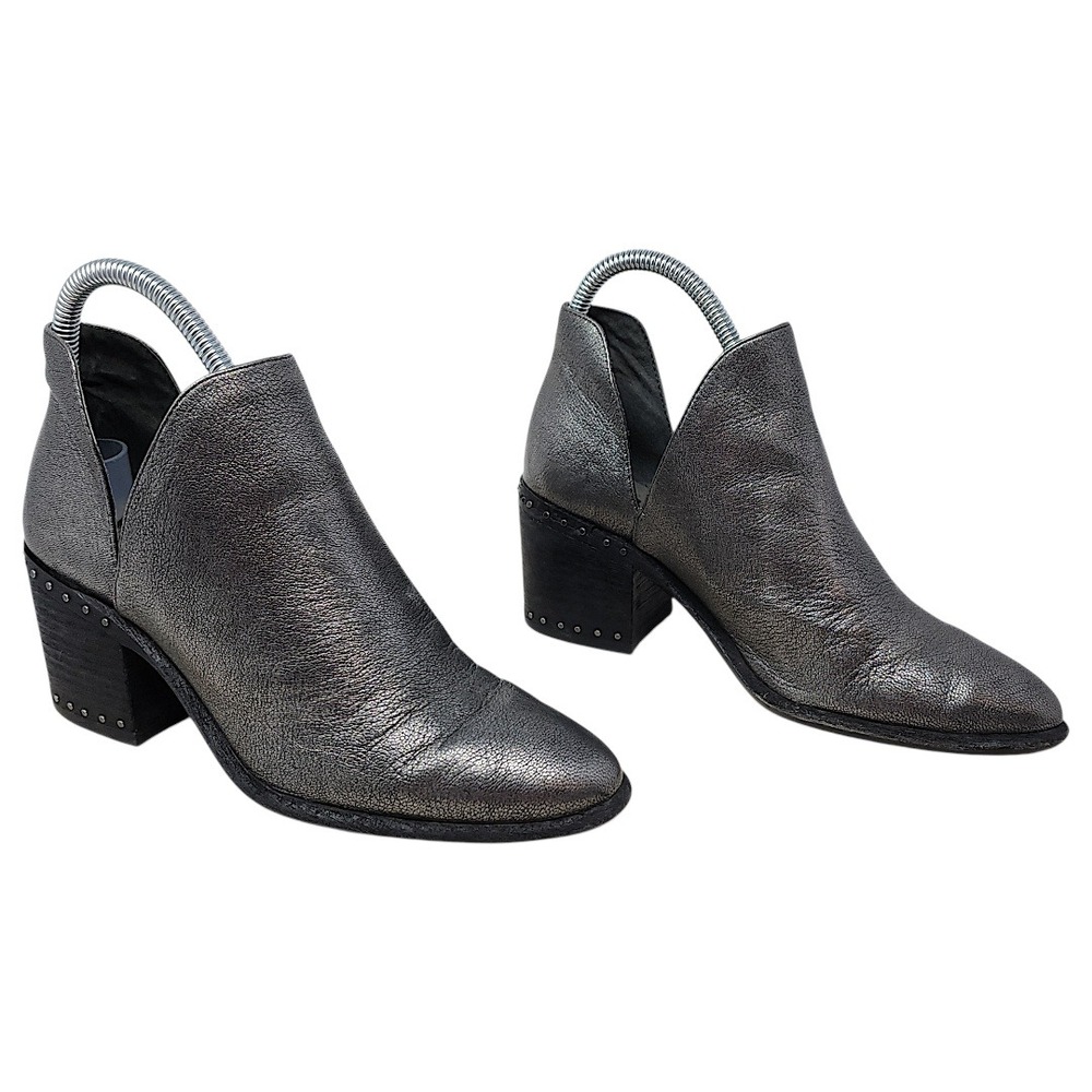 Vince Camuto‎ Ankle Booties 6.5 Wom Petran Gunmetal Metallic Studded Cutout Moto